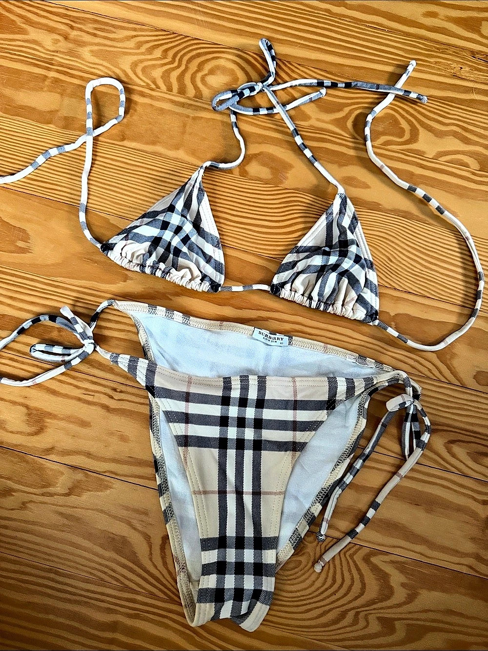 Burberry Archive Beige Check Triangle Bikini Set Beige & Black XS
